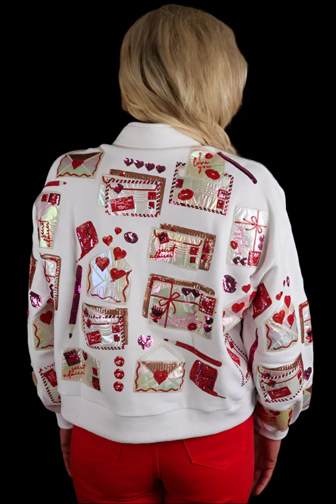 Queen Of Sparkles - White Love Letters Henley Sweatshirt