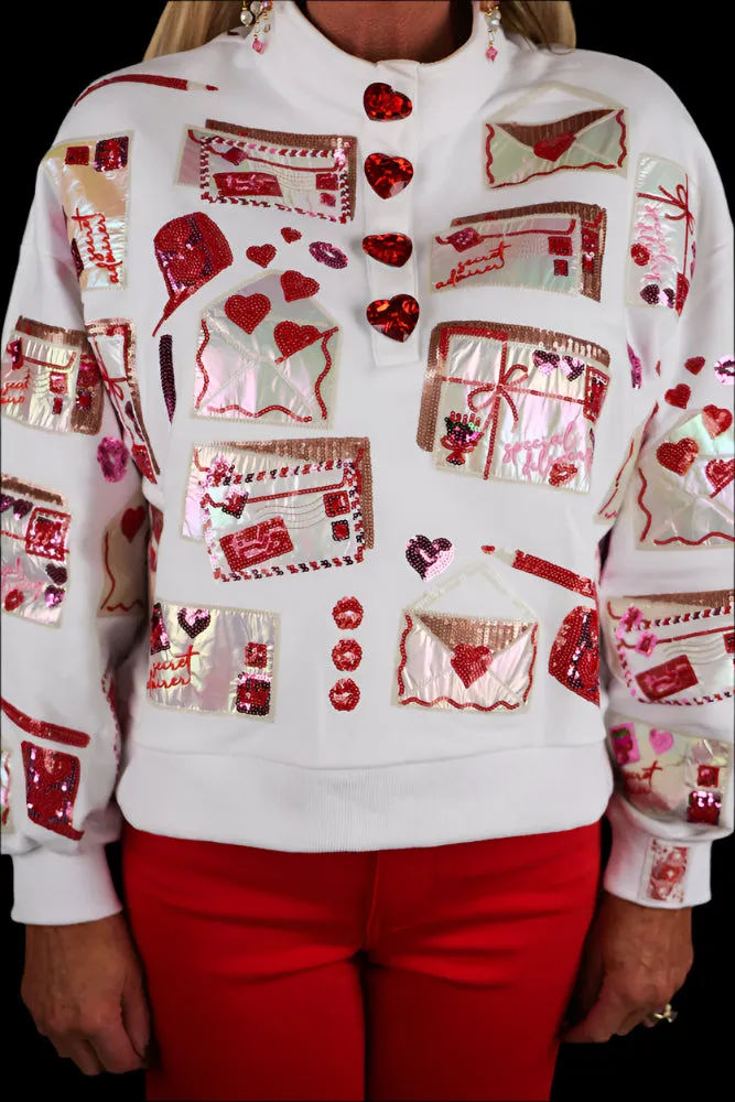 Queen Of Sparkles - White Love Letters Henley Sweatshirt