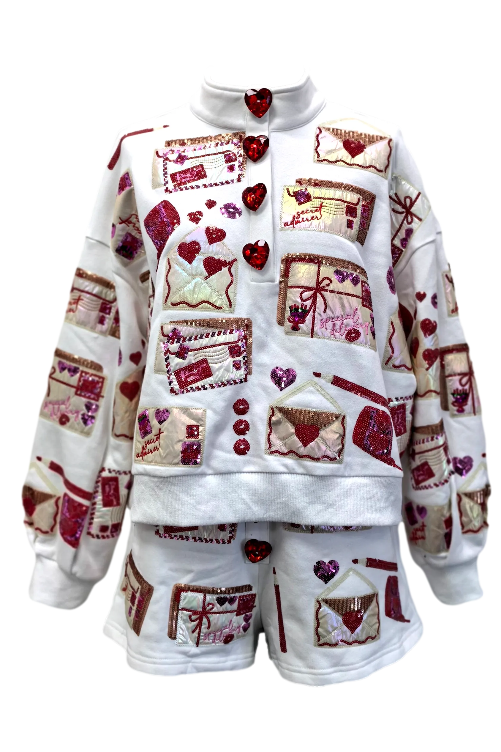 Queen Of Sparkles - White Love Letters Henley Sweatshirt