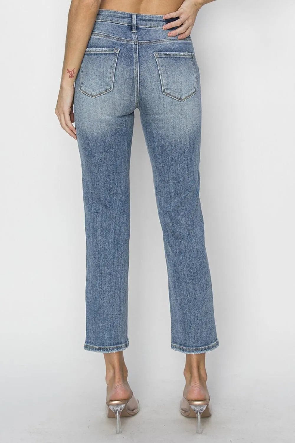 RISEN Trendy High Waist Distressed Cropped Jeans