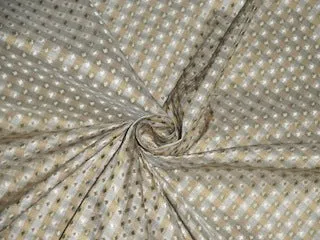 SILK TAFFETA FABRIC Greenish Grey,Gold &amp; Cream color plaids with jacquard TAF CJ2-54&quot; wide