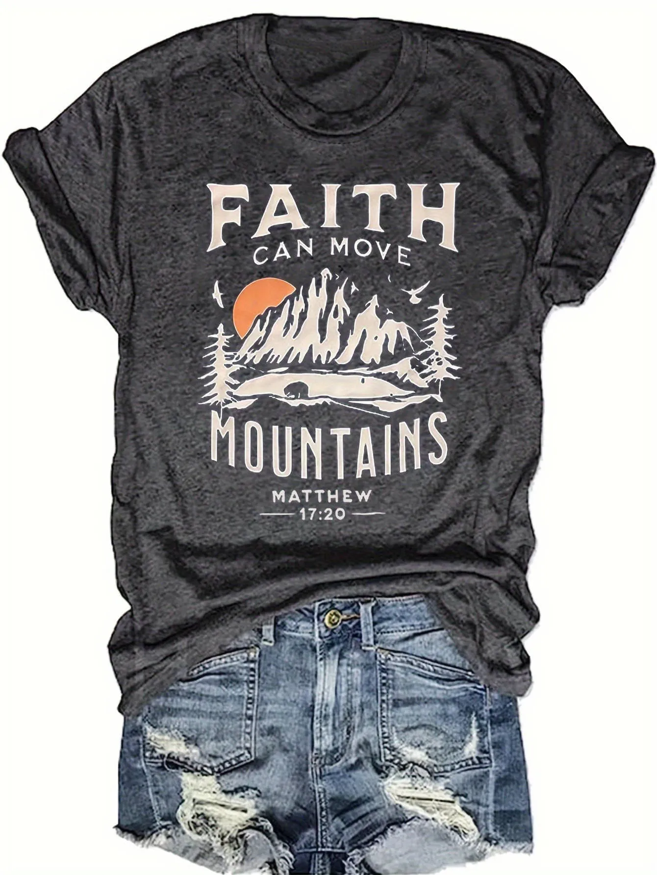 Stylish Faith Can Move Mountains Crewneck T-Shirt