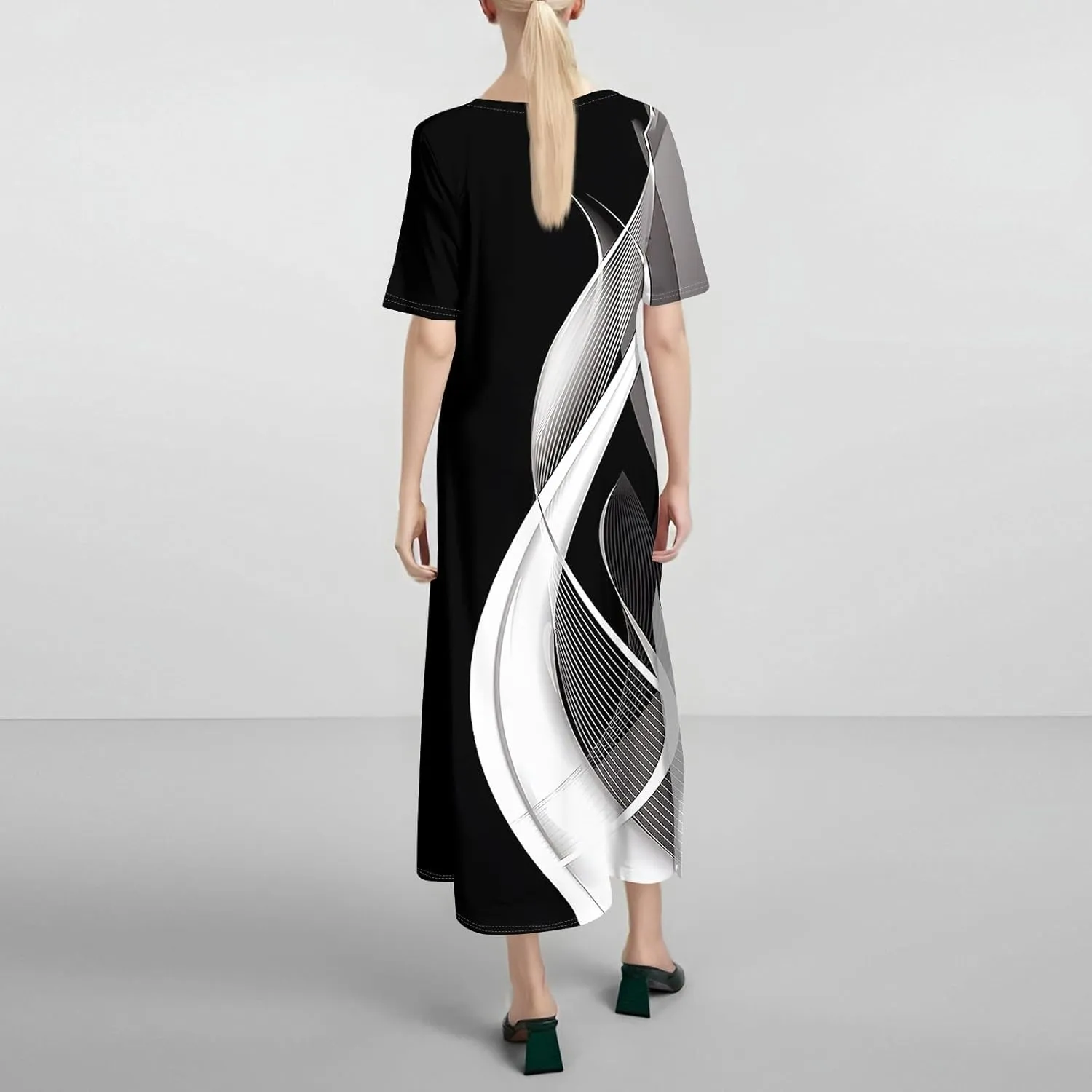 Summer Dresses for Women 2025 Crew Neck Short Sleeve Long Dresses for Women Trendy Clothes Flowy Skirt Sundress