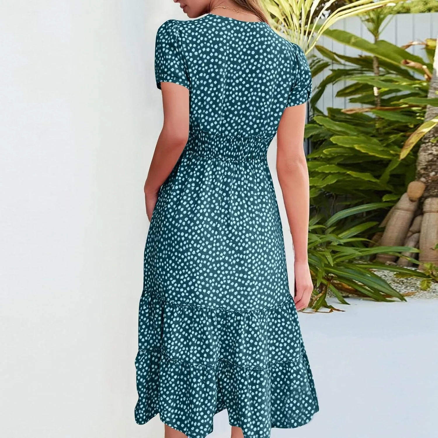 Summer Dresses for Women 2025 Square Neck Tiered Casual Floral Short Sleeve A-Line Flowy Dress Beach Boho Sundress