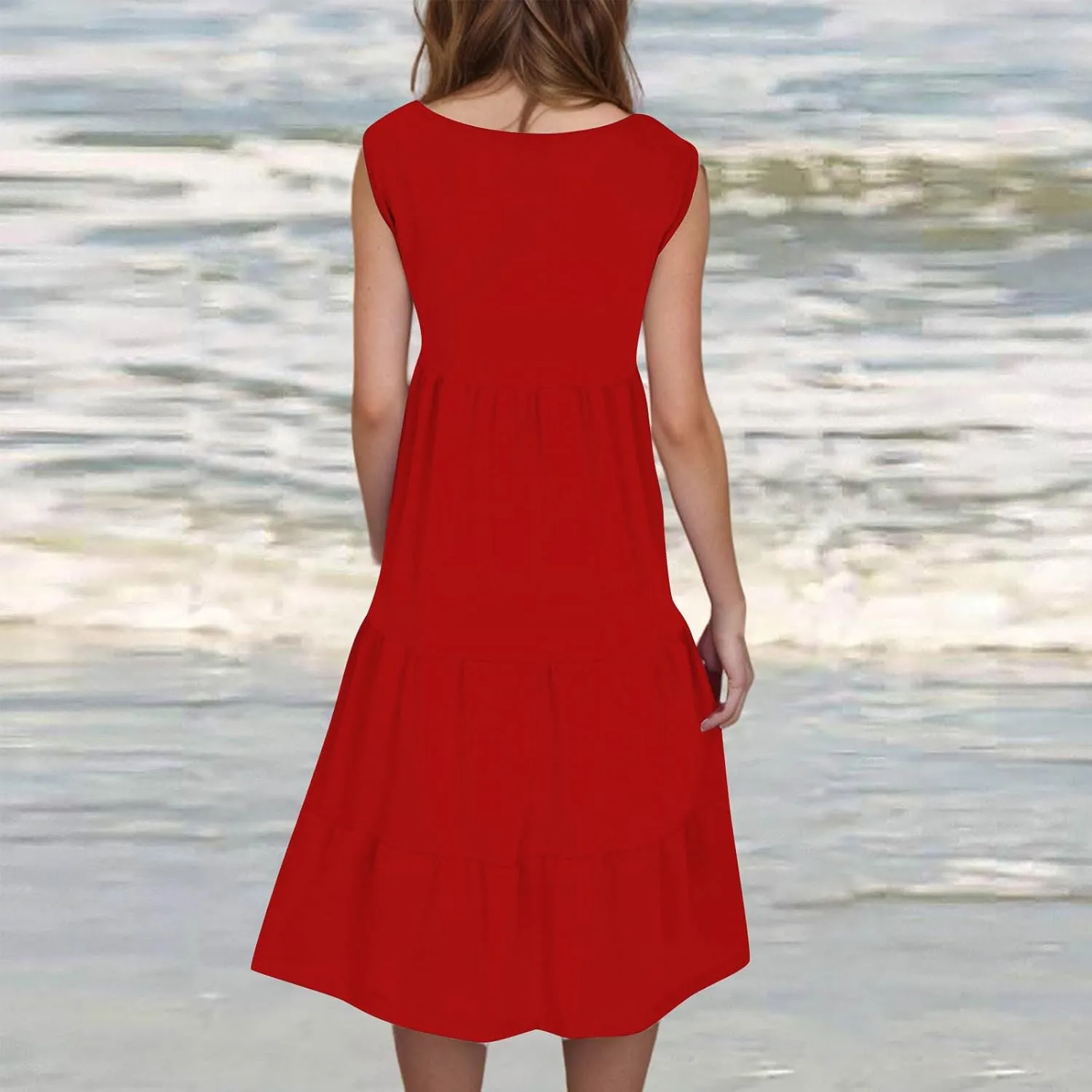 Summer Dresses for Women 2025 Vacation Sleeveless Crewneck Mini Tank Dress Tiered Ruffle Flowy Beach Sundresses
