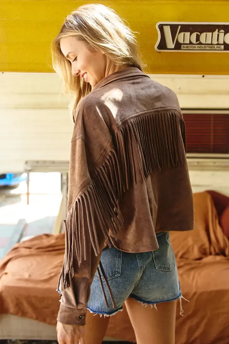 Tassel Fringe Faux Suede Jacket