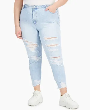 Tinseltown Junior Trendy Destructed Mom Jeans Sabina Wash Plus Size 22W