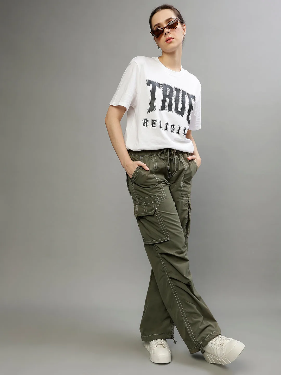True Religion Womens SN Bobbi Oversize Fit Green Low Rise Jeans