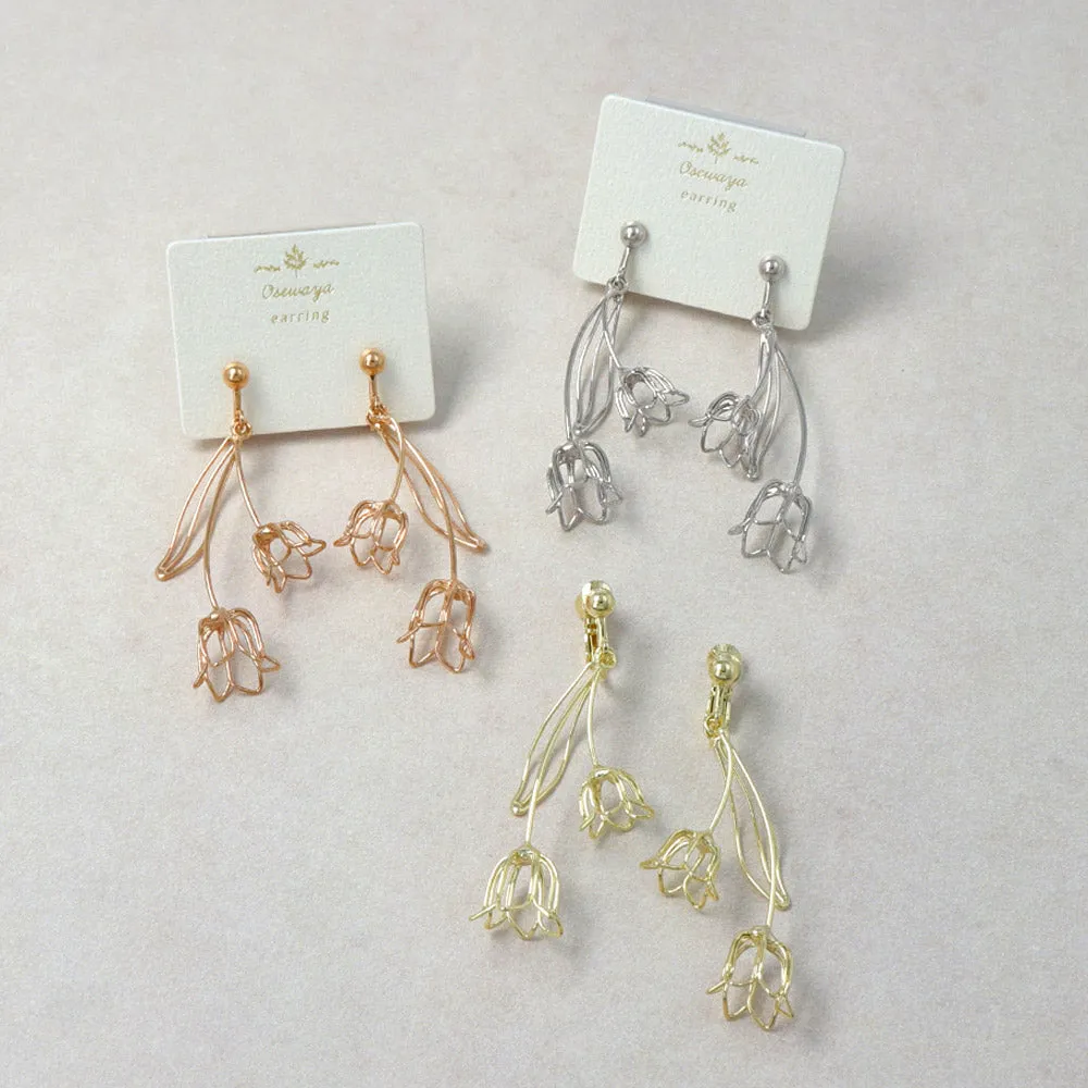 Tulip Outline Clip On Drop Earrings