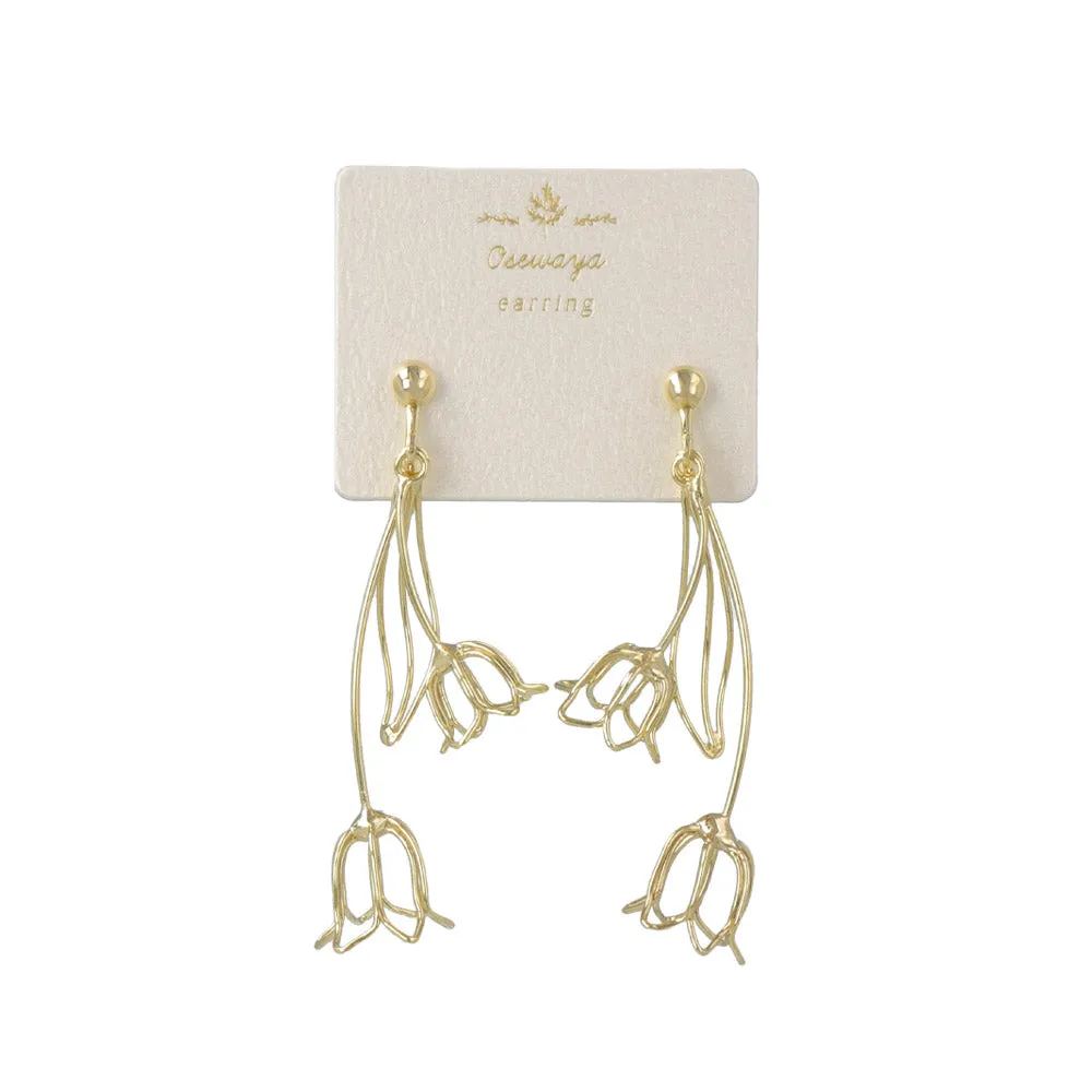 Tulip Outline Clip On Drop Earrings