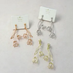 Tulip Outline Clip On Drop Earrings