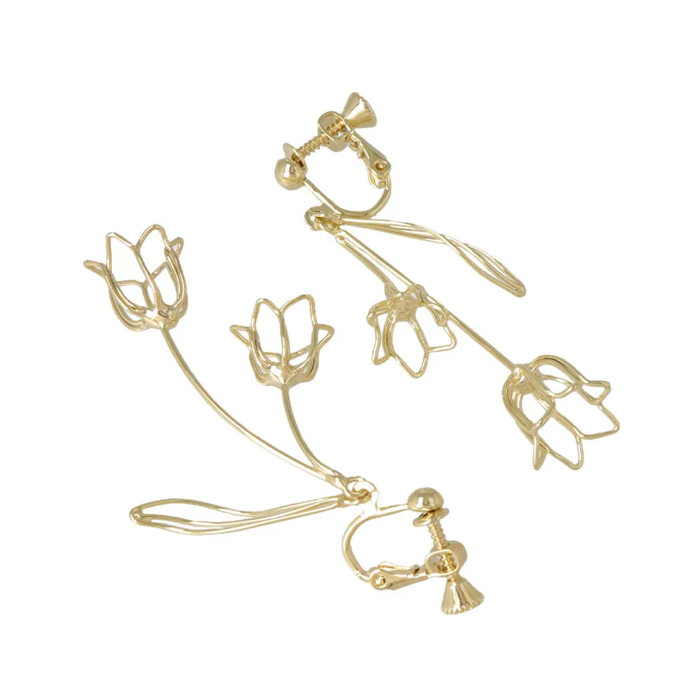 Tulip Outline Clip On Drop Earrings