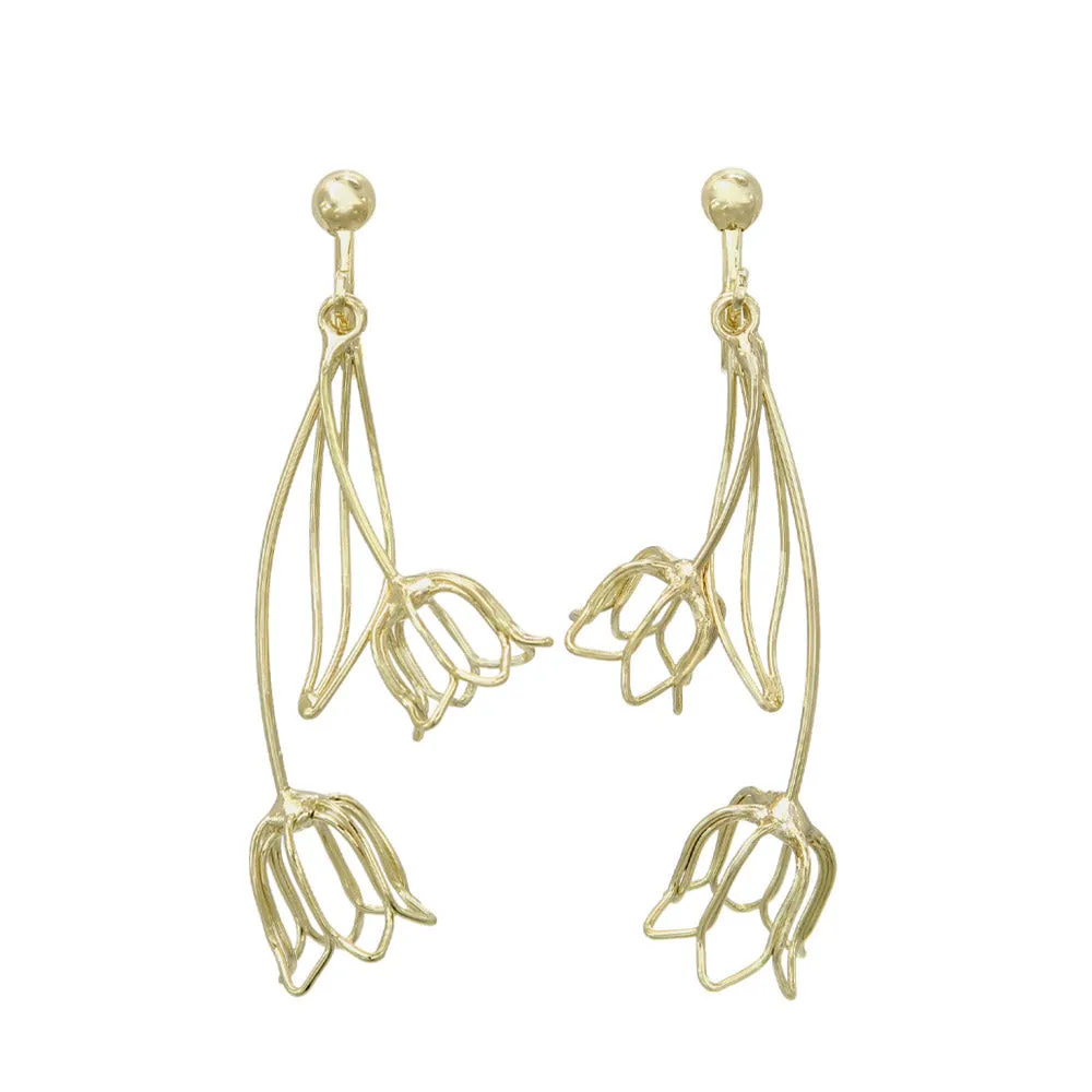Tulip Outline Clip On Drop Earrings