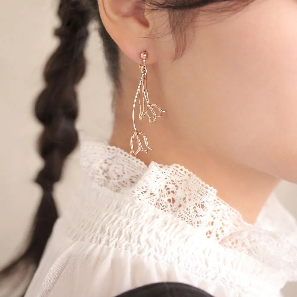 Tulip Outline Clip On Drop Earrings