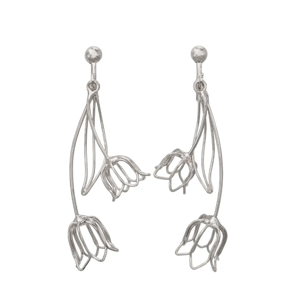 Tulip Outline Clip On Drop Earrings