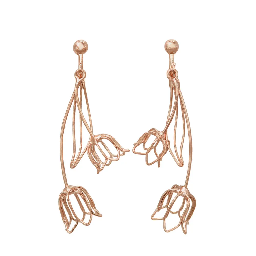 Tulip Outline Clip On Drop Earrings