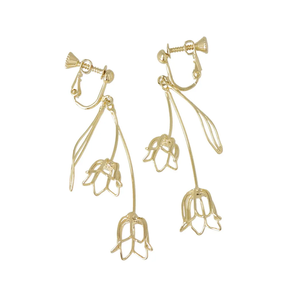 Tulip Outline Clip On Drop Earrings