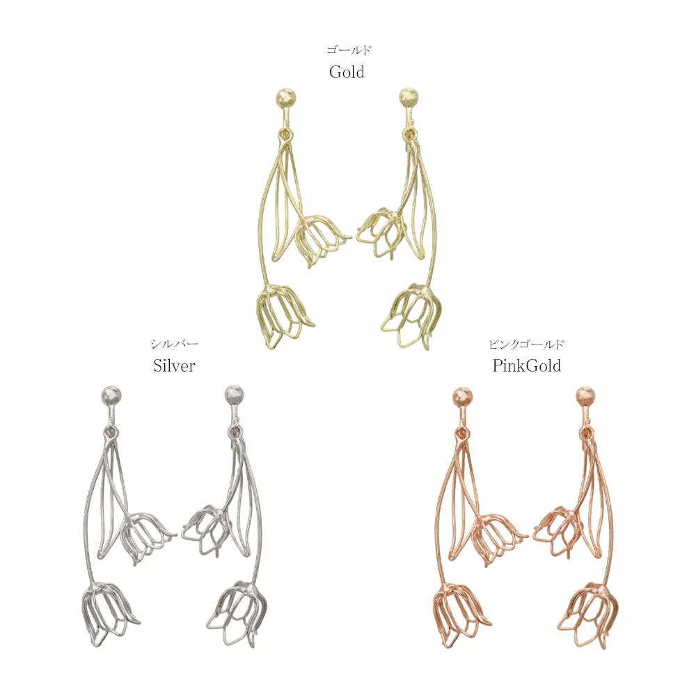 Tulip Outline Clip On Drop Earrings