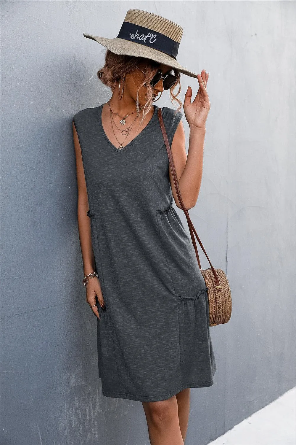 Versatile V-Neck Sleeveless Dress