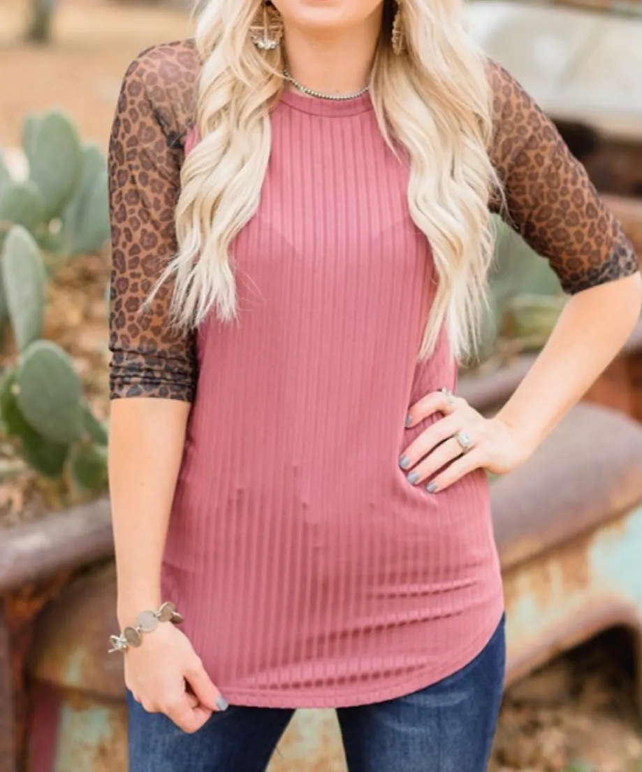 Wild Side Leopard Mesh sleeve top