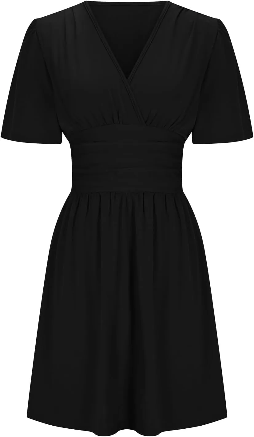 Women Summer Casual Beach Sundress Elegant Wrap Sexy V Neck Ruffle Sleeve Mini Dress 2025 Fashion Swing Dresses