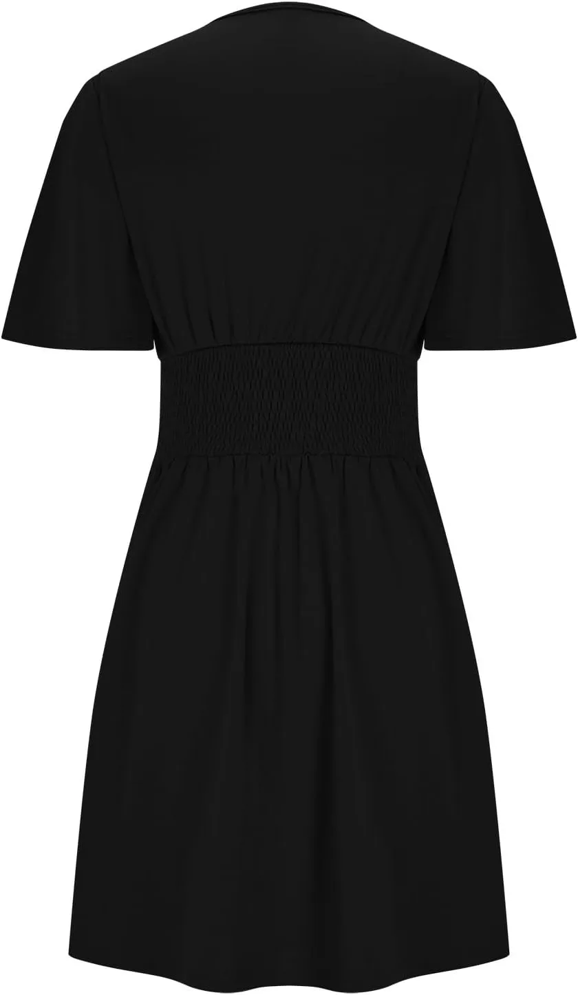 Women Summer Casual Beach Sundress Elegant Wrap Sexy V Neck Ruffle Sleeve Mini Dress 2025 Fashion Swing Dresses