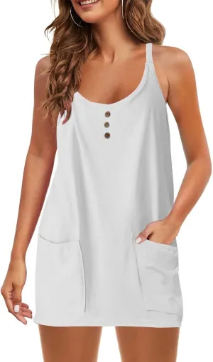 Women Summer Mini Dress Sleeveles Athletic Dress with Shorts Casual Sundress Comfy Loose Tennis Dress with Pockets