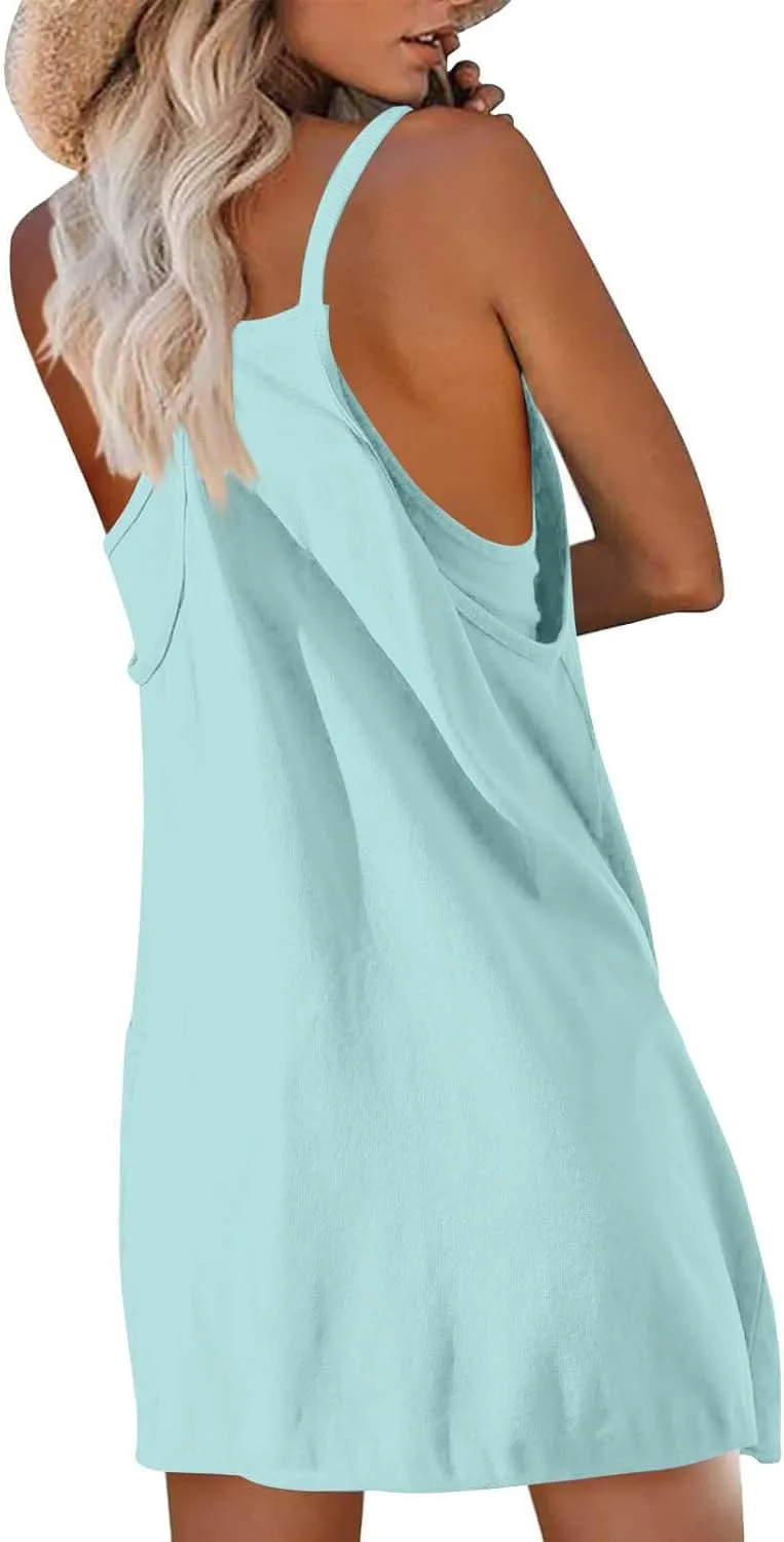 Women Summer Mini Dress Sleeveles Athletic Dress with Shorts Casual Sundress Comfy Loose Tennis Dress with Pockets