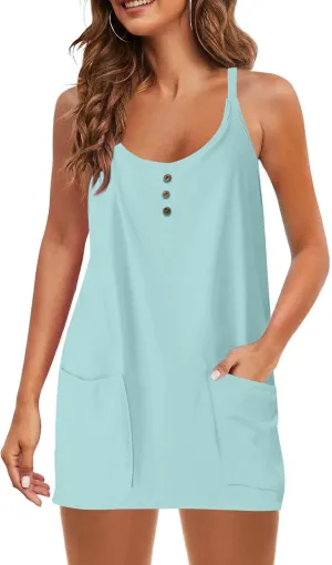 Women Summer Mini Dress Sleeveles Athletic Dress with Shorts Casual Sundress Comfy Loose Tennis Dress with Pockets