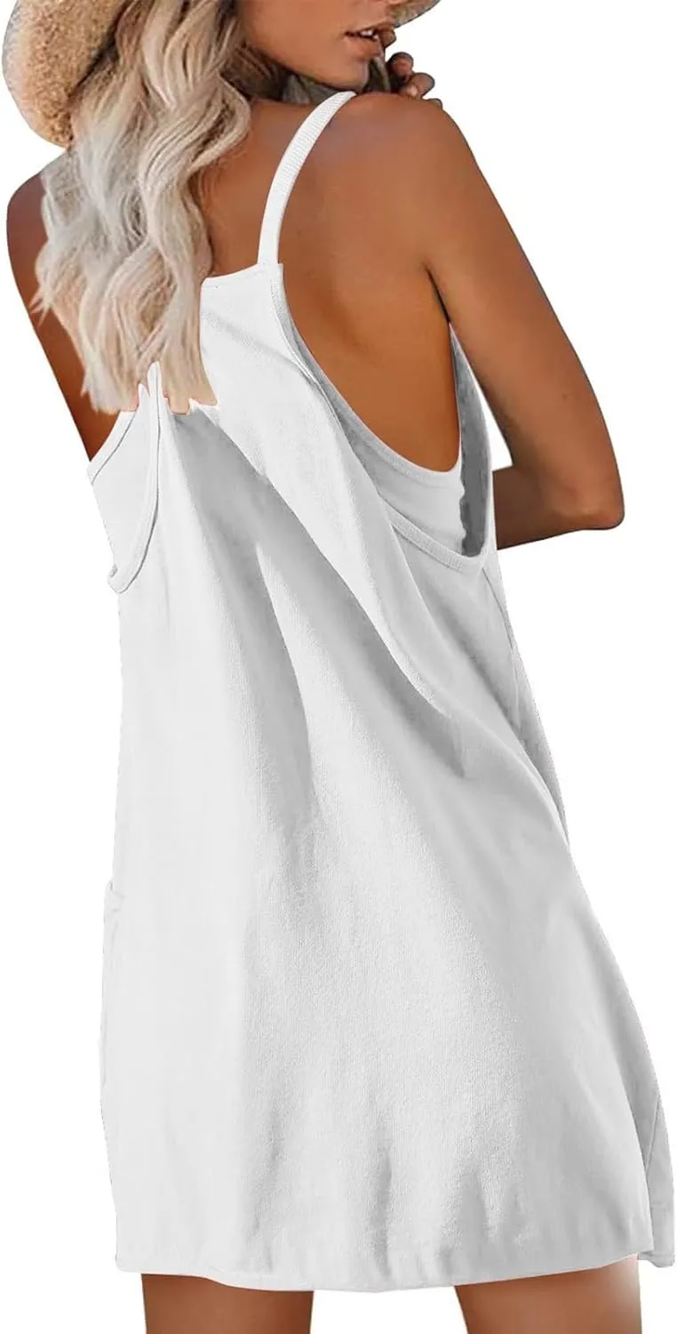 Women Summer Mini Dress Sleeveles Athletic Dress with Shorts Casual Sundress Comfy Loose Tennis Dress with Pockets