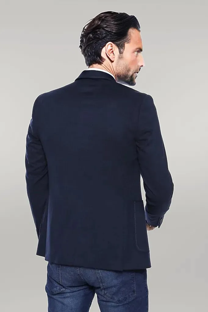 WSS Cachet Plaid Patterned Navy Blue Blazer  - Singen