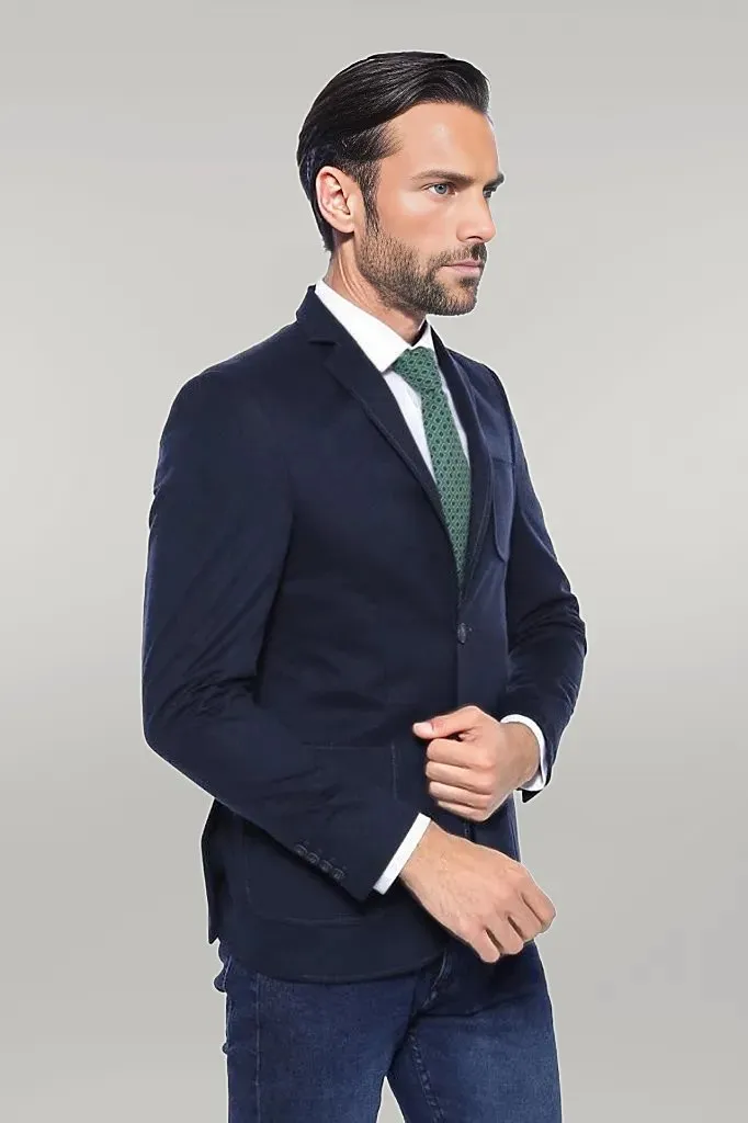 WSS Cachet Plaid Patterned Navy Blue Blazer  - Singen