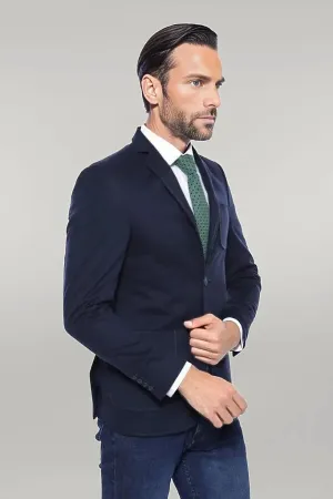 WSS Cachet Plaid Patterned Navy Blue Blazer  - Singen