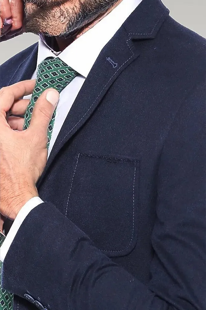 WSS Cachet Plaid Patterned Navy Blue Blazer  - Singen
